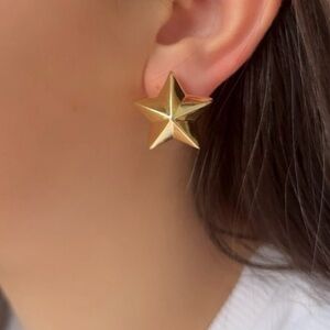 TRENDY STAR! TRENDY STAR! Holiday Gift Waterproof 14K Gold Puffy Star Stud